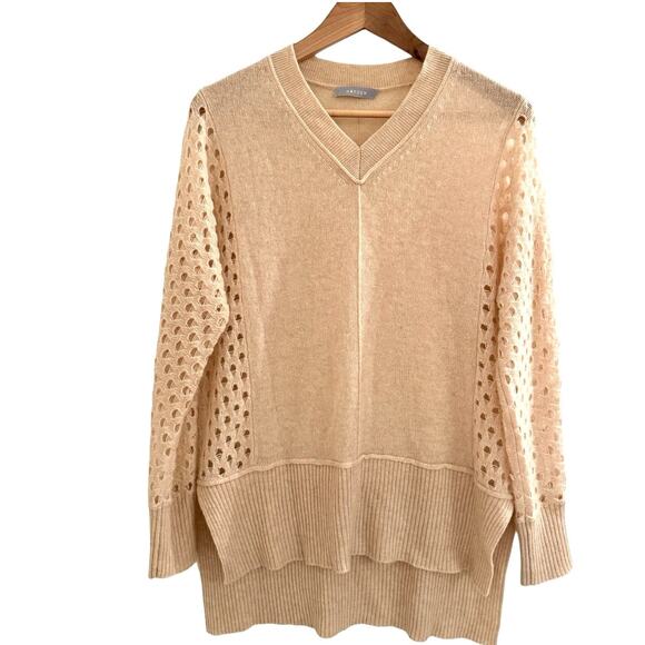 Hayden 100% Cashmere Light Slouchy Cream Oversized Minimal Sweater XS Open Weave - Picture 2 of 9